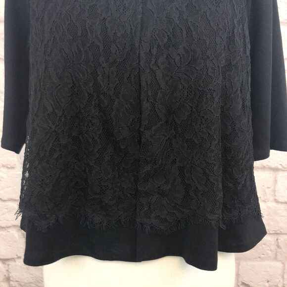 Velvet Brand Black Shrug with Lace Overlay Half Sleeve Bolero Jacket Sz Medium - Picture 4 of 11